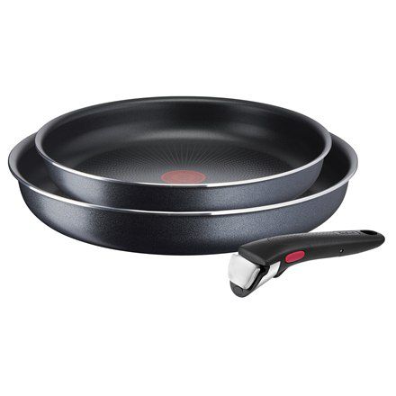 TEFAL Zestaw patelni L1589132 Ingenio XL Force Frying, Średnica 24/28 cm, Zdejmowany uchwyt, Czarny